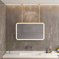 Miroir suspendu moderne en alliage d'aluminium avec interrupteur tactile, éclairage et fonction anti-buée, idéal pour salle de bain, salon, hôtel, chambre à coucher