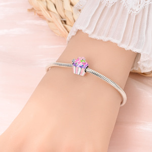 Abalorios de cobre plateado con circonitas y esmalte, con diseños de donut, café, fruta y postre, para pulseras DIY y regalos - Product Image 4