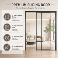Porte coulissante double à cadre fin en aluminium, style nordique moderne, avec grande vitrée et isolation phonique pour chambre à coucher