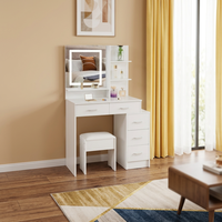 Coiffeuse moderne en bois avec miroir réglable et éclairage, tiroirs des deux côtés, idéale pour chambre et appartement