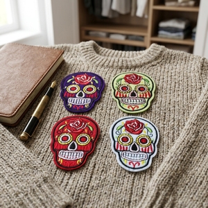 Patch brodé personnalisé tête de mort mexicaine multicolore, thermocollant ou à coudre, pour vêtements, sacs à dos, vente en gros, faible MOQ - Product Image 6