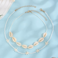 Parure de bijoux bohèmes pour femme, coquillages, étoiles de mer, perles de rocaille, double rangs, style bohème, cadeau