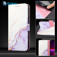 Étui portefeuille en cuir PU avec design marbré iExplore Flip Cover pour 17Promax Galaxy s25 A06 A16 A36 A56 M35 M55 Vivo Y77 Tecno Spark 8