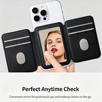 Porte-cartes magnétique et support de téléphone avec miroir, en cuir PU, portefeuille pliable avec béquille pour cartes de crédit, compatible avec les séries iPhone