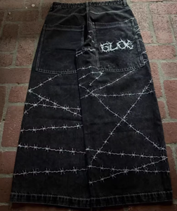 กางเกงยีนส์วินเทจสีดำพิมพ์ลายขายส่งสำหรับผู้ชาย กางเกงคาร์โก้ทรงหลวมผ้ายีนส์ฟอกแบบกำหนดเอง ไซส์พลัส กางเกงจ็อกเกอร์และกางเกงยีนส์สำหรับผู้ชาย - Product Image 2