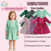 Robe de nuit pour enfant en modal ultra doux à manches longues, vert menthe, avec double volant aux épaules, coupe ample en A, pour tout-petits