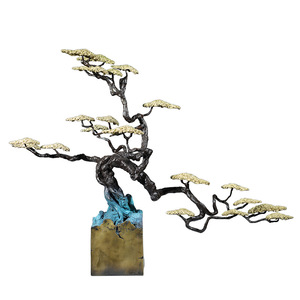 Copper Art Workshop Welcoming Pine Tree <b>Craft</b> Ornament Brass Feng Shui Desk Decor For Office And Entrance Hall - Product Image 4