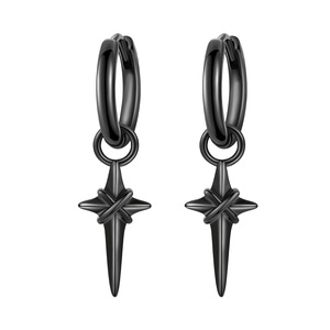 Pendientes/argollas con diseño de estrella cruzada en cobre blanco oscuro, pendientes originales de estilo gótico, estilo femenino - Product Image 1