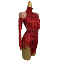 Combinaison à paillettes rouges et franges pour pom-pom girls, tenue de spectacle de Las Vegas, tenue de festival, justaucorps de danse, combinaison de scène pour femmes