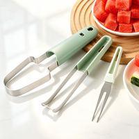 Multifunctionele, milieuvriendelijke fruit snijder van plastic en roestvrij staal, handmatige watermeloen snijder, verdeler, clip en graver.