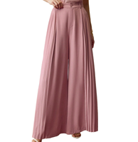 Pantalon large vintage uni avec plis décoratifs, taille haute et fermeture éclair, idéal pour le printemps, l'été et l'automne
