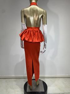 Sexy Deep V Neck Halfter Meerjungfrau Abendkleider Long Train Peplum Red Long <span class=keywords><strong>Prom</strong></span> Kleid mit 3D Flower Vestidos - Product Image 4