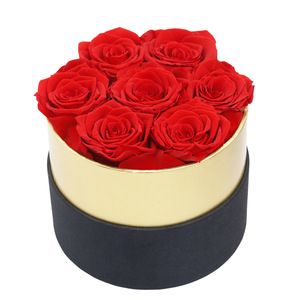 Rose éternelle en bouquet, boîte à fleurs ronde noire Phnom Penh, 7 fleurs, cadeau de Noël, cadeau de la Saint-Valentin, fleurs séchées - Product Image 4