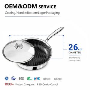 Sartén antiadherente contemporánea YITIAN de acero inoxidable con revestimiento grabado a base de PTFE, de fondo plano, 26 cm, con tapa, <span class=keywords><strong>para</strong></span> cocinar. - Product Image 1