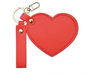 Porte-clés en cuir personnalisable avec logo et miroir de maquillage rotatif en forme de cœur portable – Cadeau original et tendance - Product Image 4