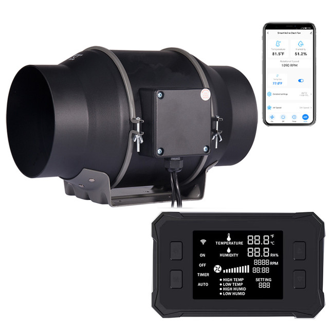 BAVA Best WiFi App Inline Duct Fan Mixed Flow 4 Inch 212 CFM Ventilation Exhaust Programmable Fan for Cooling Booster Hydroponic