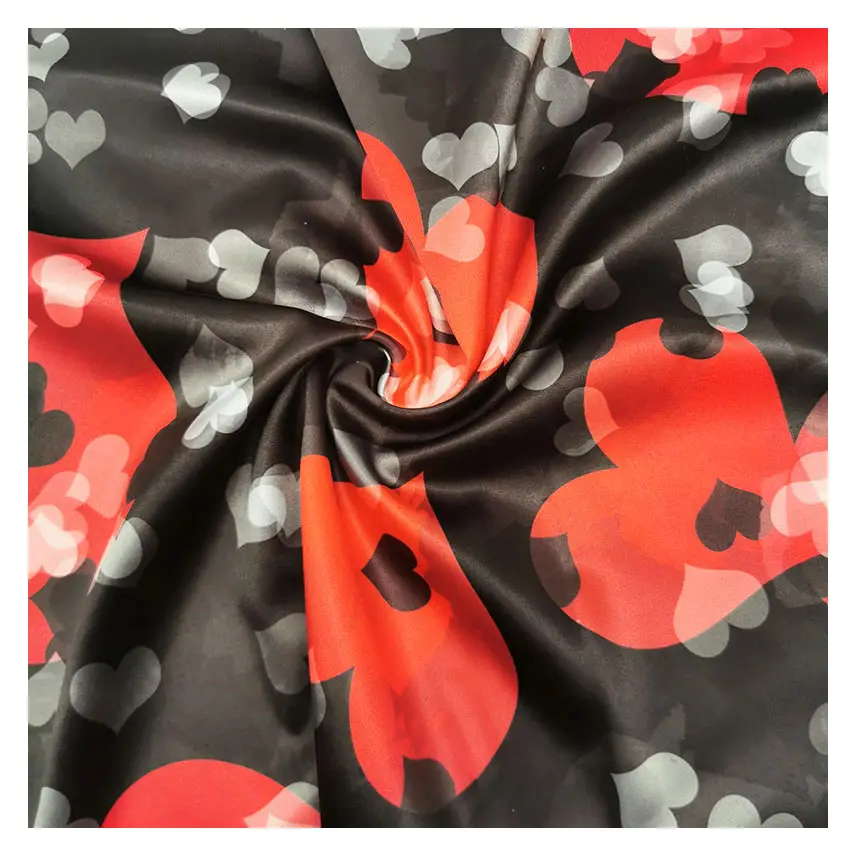 loving heart lip fashion design polyester spandex satin printed fabric for women clothing