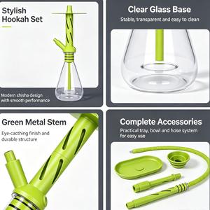 Modern Aluminum <b>Shisha</b> <b>Hookah</b> Set Lacquer Finish 2 Hose Clear Base Gift Box for Bulk Smoking - Product Image 5