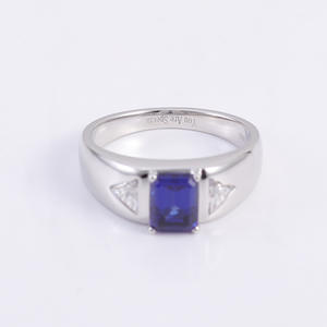 Anillo de Zafiro Cultivado en Laboratorio, Corte Asscher, 18K, Sólido, Personalizado por Xi Qing, Anillo de Boda de Media Eternidad - Product Image 5