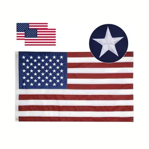 3X5 Kaki Bintang Bordir Garis-garis Nilon Bendera Amerika Serikat dengan Grommets