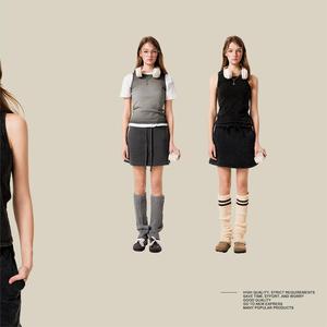 Haut court femme <span class=keywords><strong>Vintage</strong></span> lavé frit couleur remuant sans manches T-shirt teint par pulvérisation transfert de chaleur réservoir gilet - Product Image 3