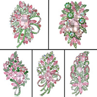 LUOXIN Bros Bunga Elegan Warna Pink dan Hijau Dengan Batu Permata Berkilau Aksesoris Perhiasan untuk Jas dan Gaun