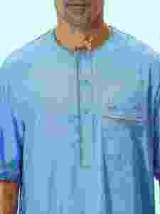 Qamis Homme en Coton, Col Rond, Manches Courtes, Couleur Unie, Respirant, Modeste, pour la Prière, Longueur au Sol - Product Image 4