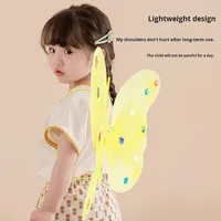 Ensemble trois pièces d'ailes de papillon lumineuses en tissu pour enfants, baguette magique de fée des fleurs, jouet de performance magique - Vente en gros