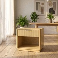 Table de chevet moderne en bois de chêne à 1 tiroir, finition miroir, large, pour la maison et l'hôtel, style nordique, design pliable pour le salon