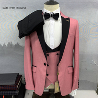 Costume de Soirée Homme Rouge Élégant, Coupe Cintrée, Costume de Mariage Trois Pièces à Bouton Unique