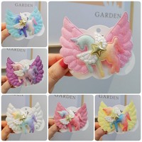 Pince à cheveux en tissu motif licorne ailes d'ange faites à la main pour enfants - Accessoire capillaire pour enfants avec pinces latérales et arrière