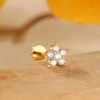 Stainless Steel Internally Threaded Flower Cross Labret Studs Lip Piercing Cartilage Ear Studs Body Piercing Jewelry With CZ