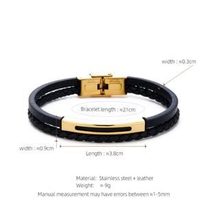 Pulsera de Hombre Personalizada de Acero Inoxidable 316l, Grabada, Chapada en Oro de 14k y 18k, Pulsera de Cuero Trenzado Multicapa de Moda para Hombre - Product Image 6