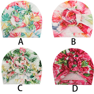 Nouveau bonnet d'été en satin pour bébé 2022 avec motif floral, style européen-américain, chapeau noué - Product Image 2