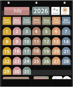 2026 Large Boho <b>Calendar</b> Pocket Chart with 96 Cards for Classroom, Black Monthly <b>Calendar</b> and Weather Pocket Chart - Product Image 1