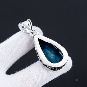 เงินแท้ 925 ทำมือสำหรับผู้หญิง ประดับด้วยพลอยลาบราดอไรต์ธรรมชาติทรงคลาสสิก ตัวเรือนแบบฝังขอบ สามารถปรับแต่งได้ พร้อมจี้แฟชั่น - Product Image 3