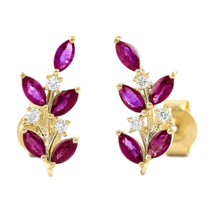 Của phụ nữ vàng lá Marquise <span class=keywords><strong>Ruby</strong></span> Stud Bông tai si rõ ràng G-H màu Pave kim cương cho đám cưới Valentine ngày sang trọng mạ vàng - Product Image 2