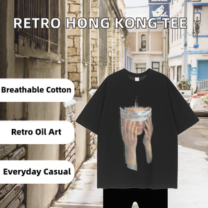 Camiseta de Verano de Manga Corta Estilo Retro Hong Kong, Nueva, a la Moda, con Estampado de Pintura al Óleo Personalizado, para Hombre, Tejido de 180g - Product Image 2