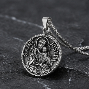 Yunnique – collier avec pendentif Saint Joseph en acier inoxydable pour hommes, bijoux religieux, cadeau - Product Image 2
