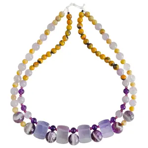 Amethyst smooth beads and Spodumene Kunzite bumble bee gemstone purple fluorite fluorspar pendant fashionableDual -share