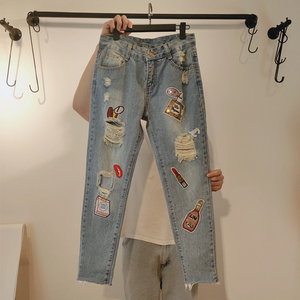 <span class=keywords><strong>Jeans</strong></span> alla moda da <span class=keywords><strong>donna</strong></span> con ricamo Patchwork con motivo unico a gamba dritta <span class=keywords><strong>Jeans</strong></span> da <span class=keywords><strong>donna</strong></span> - Product Image 2