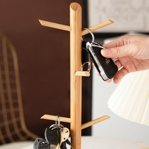 Bamboo Jewelry Rack With Rock Base Desktop Organizer For Keys Rings Bracelets Storage Display Stand - Product Image 4