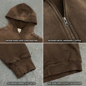 Custom Heavyweight 460 Gsm Blank <b>Vintage</b> Washed Distressed Hoodies Print Embroidery Men's Acid Wash <b>Zip</b> <b>up</b> <b>Hoodie</b> For Men - Product Image 2