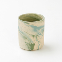 Vase à bougie en céramique artisanale de 19 oz, finition marbre vert classique, pour la décoration de la maison