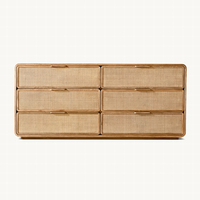 RH SANTIAGO Armoire de rangement vintage en rotin à 6 tiroirs en bois massif avec meuble de maquillage pour meuble TV d'entrée