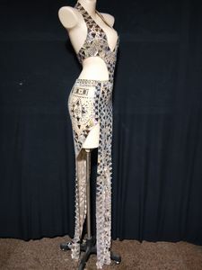 性感露背银镜亮片俱乐部派对长裙女性拉丁舞舞台服装透视晚礼服 - Product Image 3