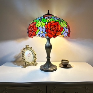 Longhuijing Eco-Friendly Flexible Simple Vintage Stained Glass Tulip LED Table Lamp 16 Inch AC E26 <b>Bedside</b> Reading Light - Product Image 1