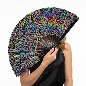 Impresionante Abanico de Mano Grande de PVC, Abanico Plegable de Bambú para Eventos, Baile, Festivales de Música y Fiestas - Product Image 1