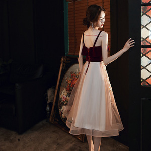 Cocktail Dress A-Line Empire Waist Sweetheart Neck Burgundy Tulle Contrast Color Short Length For Banquet Events - Product Image 4