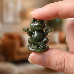 Venta al por Mayor de Artesanías de Ranas de Jade Verde Natural, Piezas Decorativas con Temática Animal para Meditación, Regalos de Cristal - Product Image 1
